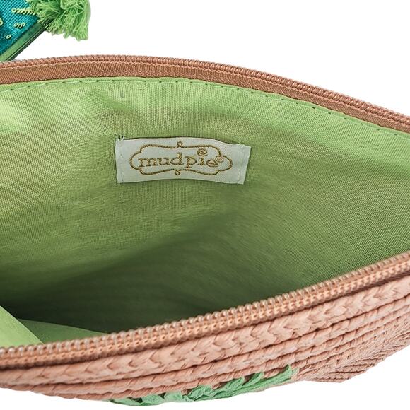 Mud Pie Braided Straw Carry All Cosmetic Bag Pineapple Clutch Purse Zip Top - Picture 4 of 9